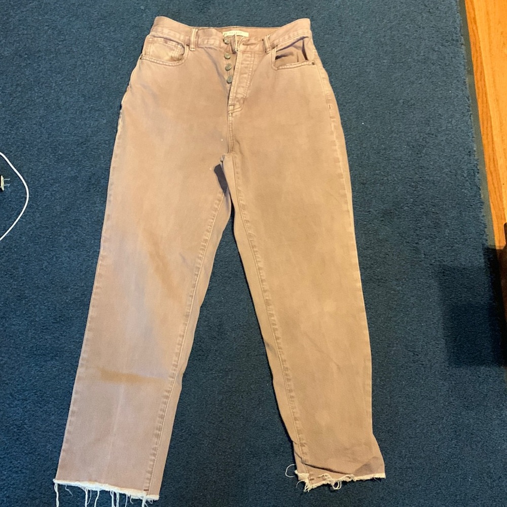 Brown high rise frayed straight jeans